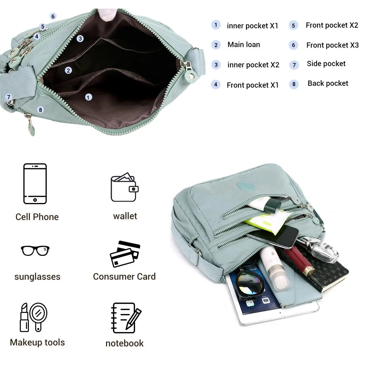 Women's Nylon Anti-Theft Crossbody & Shoulder Bag - Gifts for Women