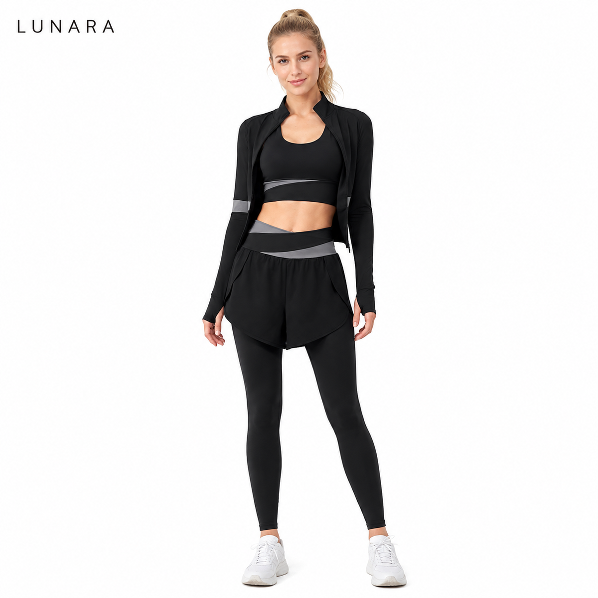 LunaFlex 3-piece activewear set front view on white background